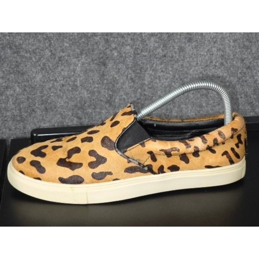 Steve Madden Ecentric Leopard Cow‎ Hair Slip On Sneakers Womens 8.5 Brown Tan